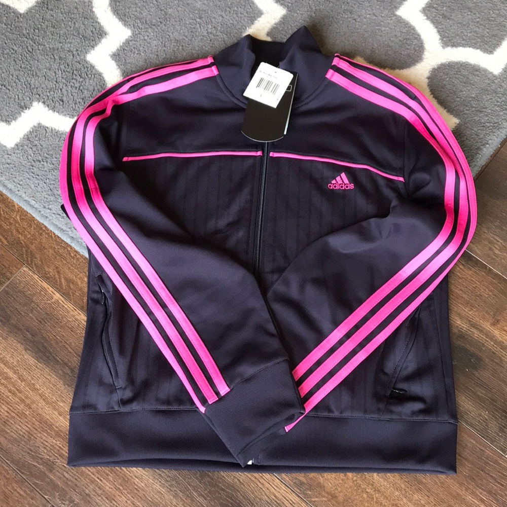 NWT ADIDAS Dark Navy Pink Striped Jacket 💕